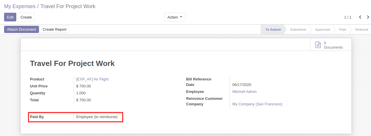 Expense Paid By Employee In Odoo 13
