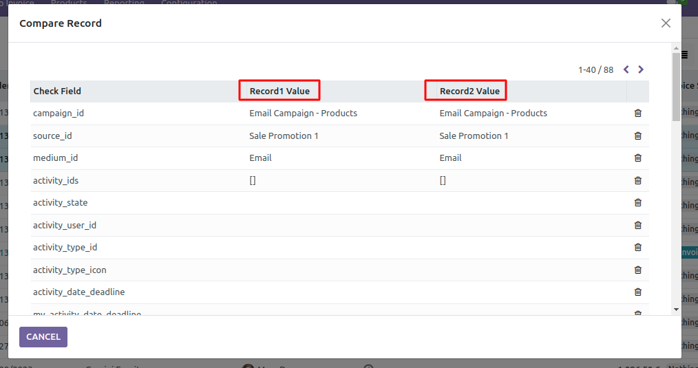 compare record value compare record value