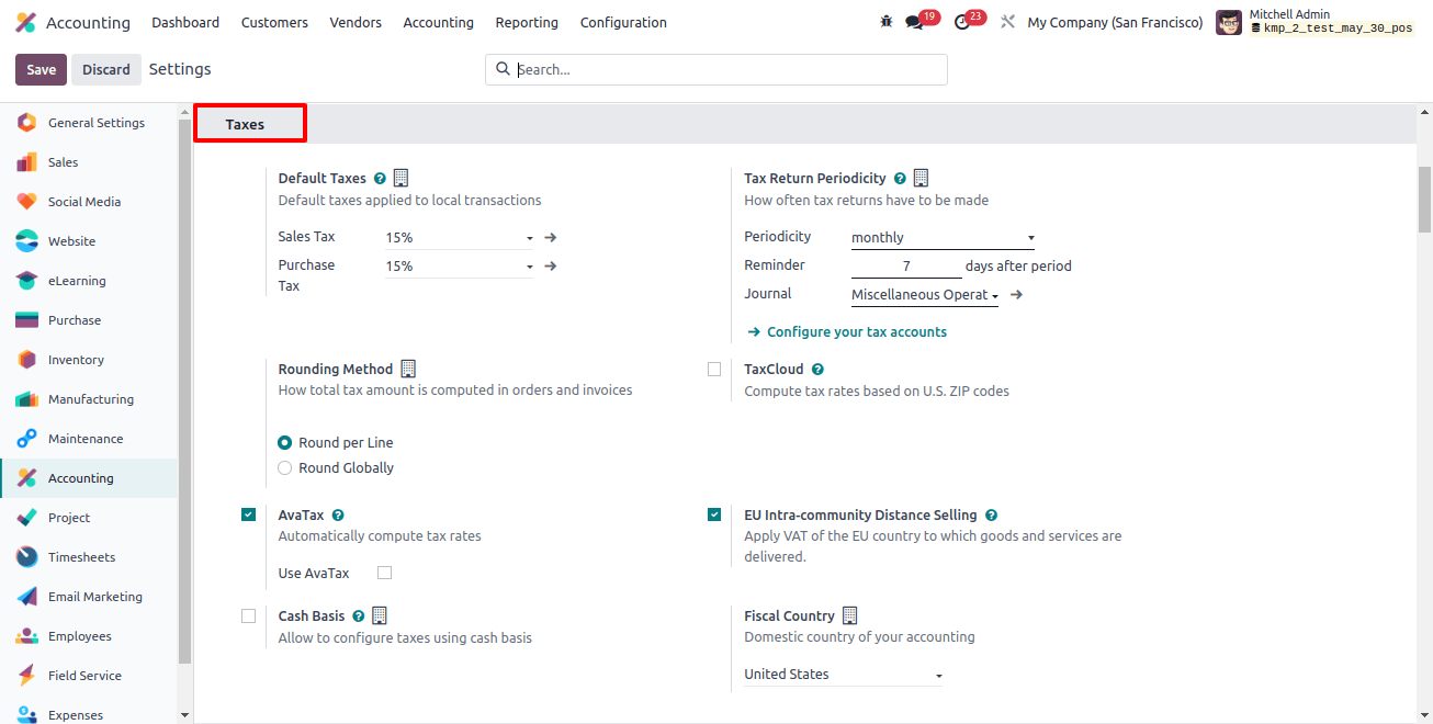 Configure the Taxes Configure the Taxes