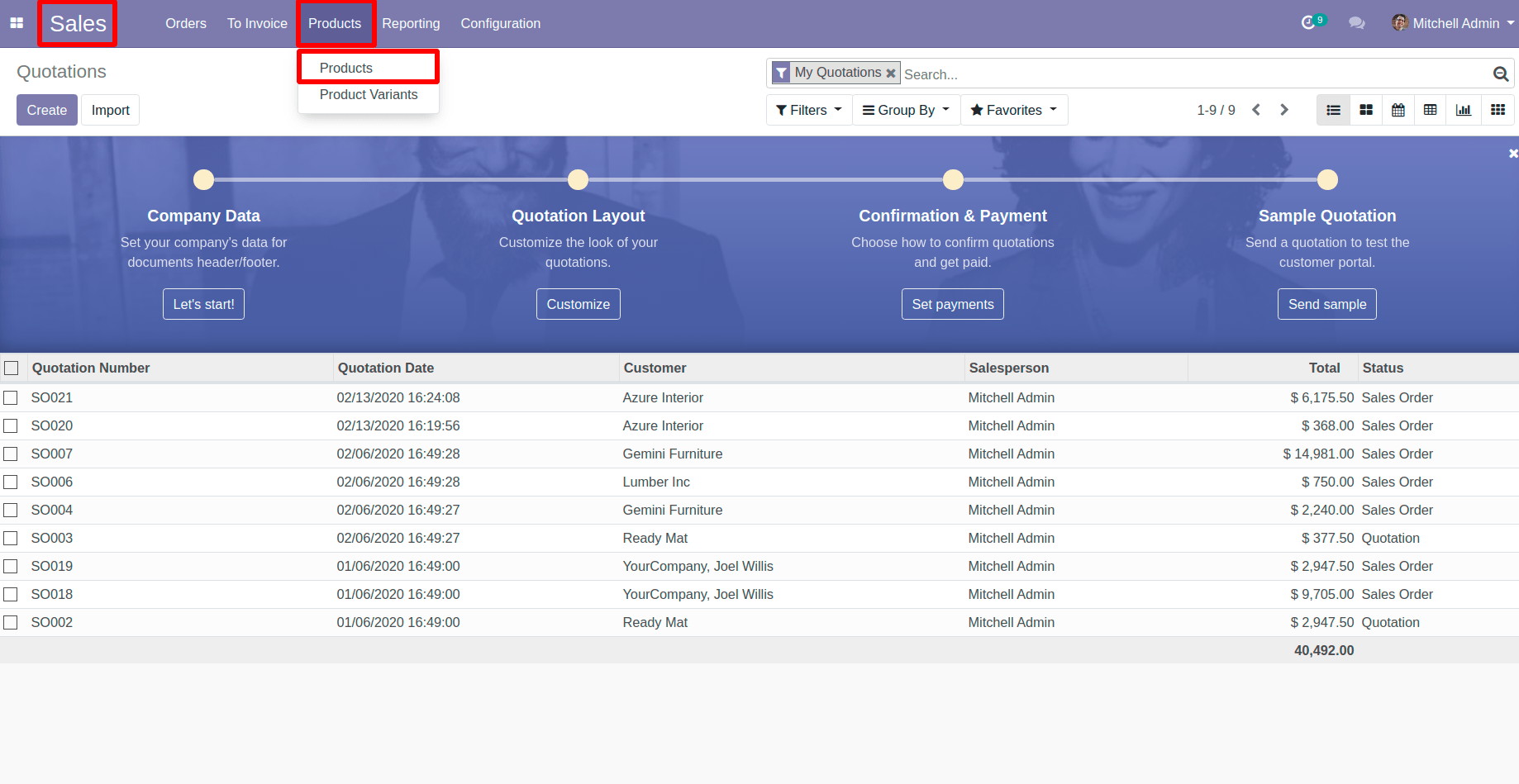 Select the Product Menu in Sales Select the Product Menu in Sales