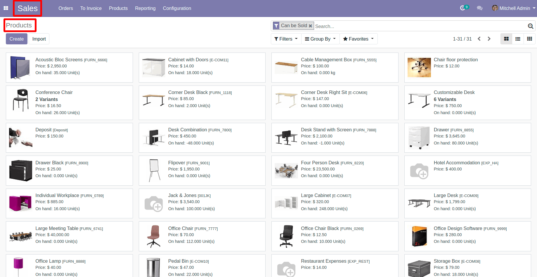 Products View in Odoo Products View in Odoo