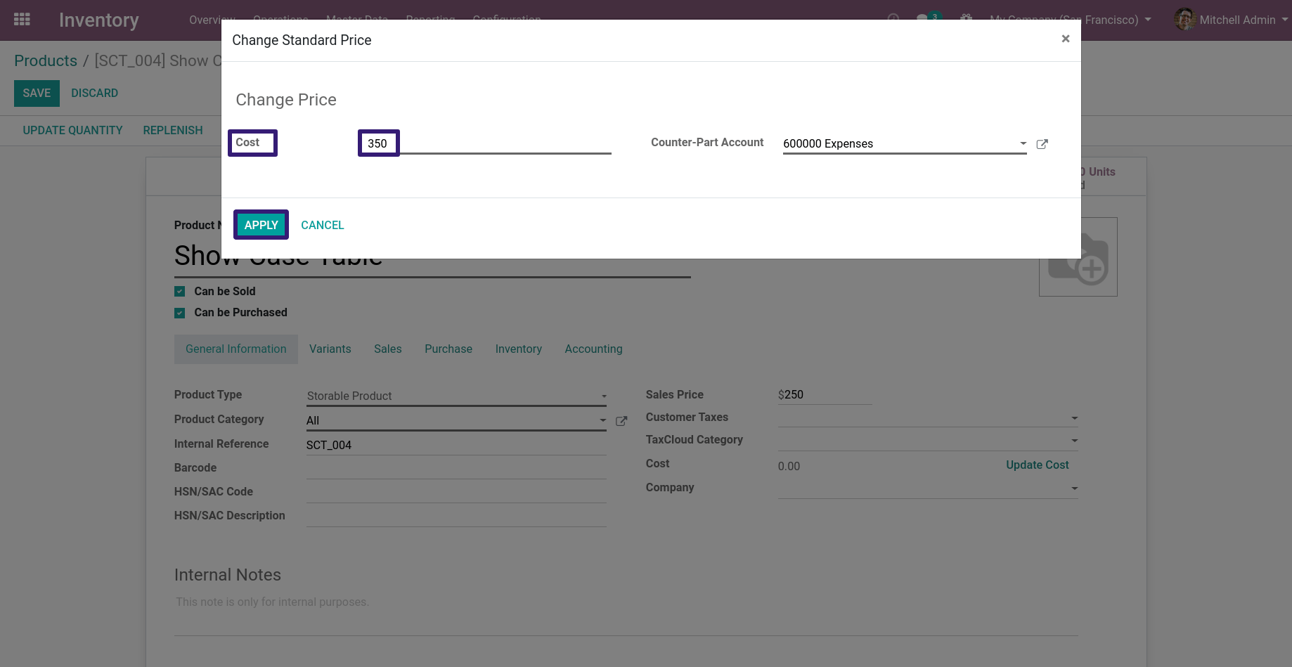 Update the Cost of Product In Odoo 13 Update the Cost of Product In Odoo 13