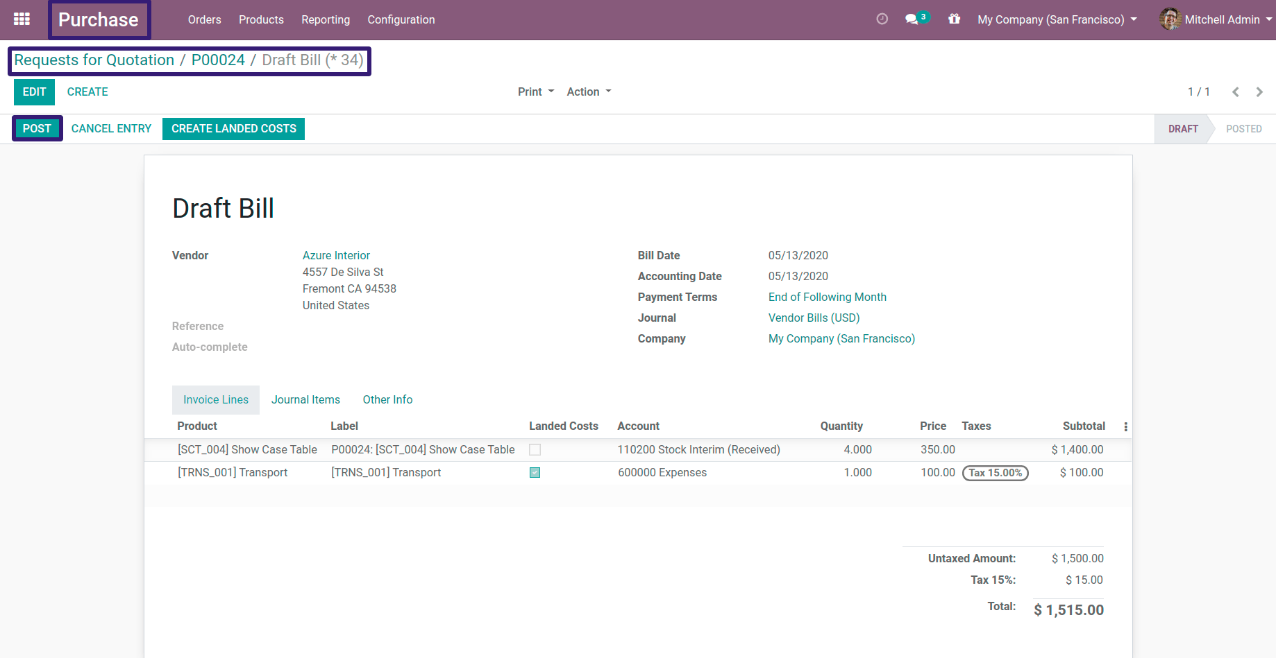 Post The Draft Bill in odoo13 Post The Draft Bill in odoo13