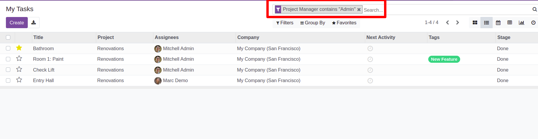 Applied filter for task