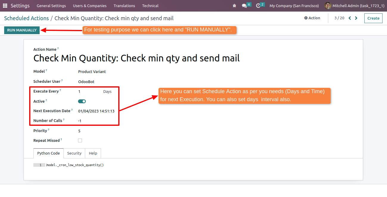 run the schedule action for testing run the schedule action for testing