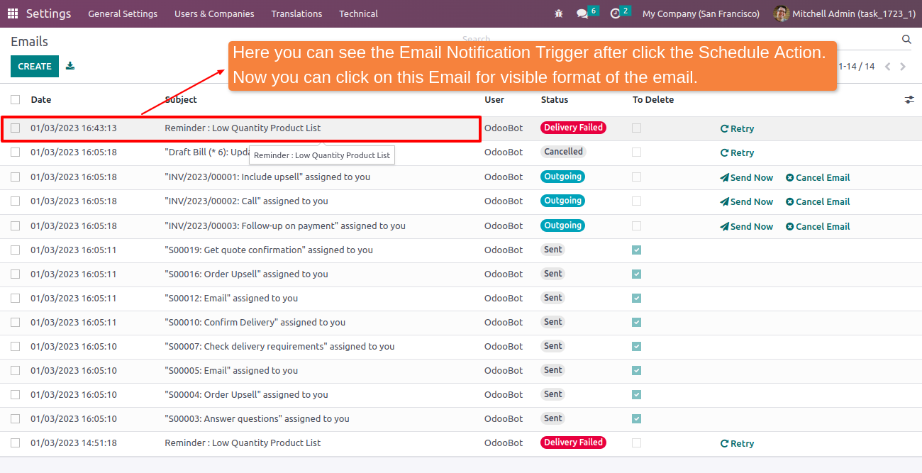 Email list view