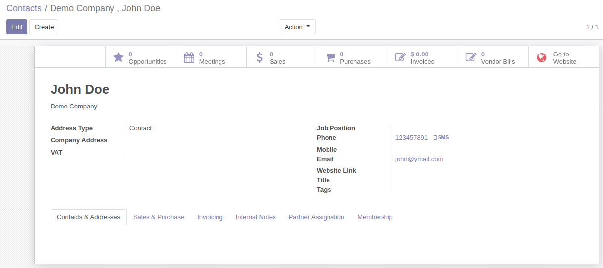 Contact Creation In Odoo Back-end 