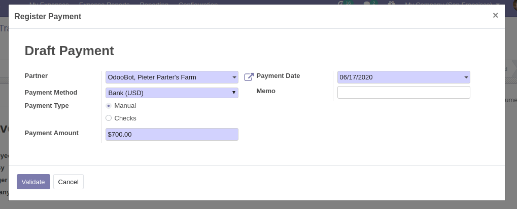 Register Payment In Odoo 