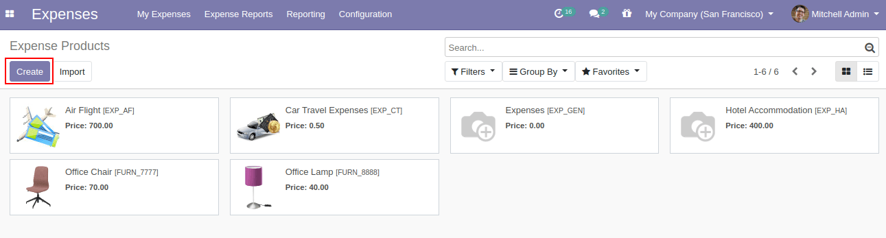 Expenses Products In Odoo 13