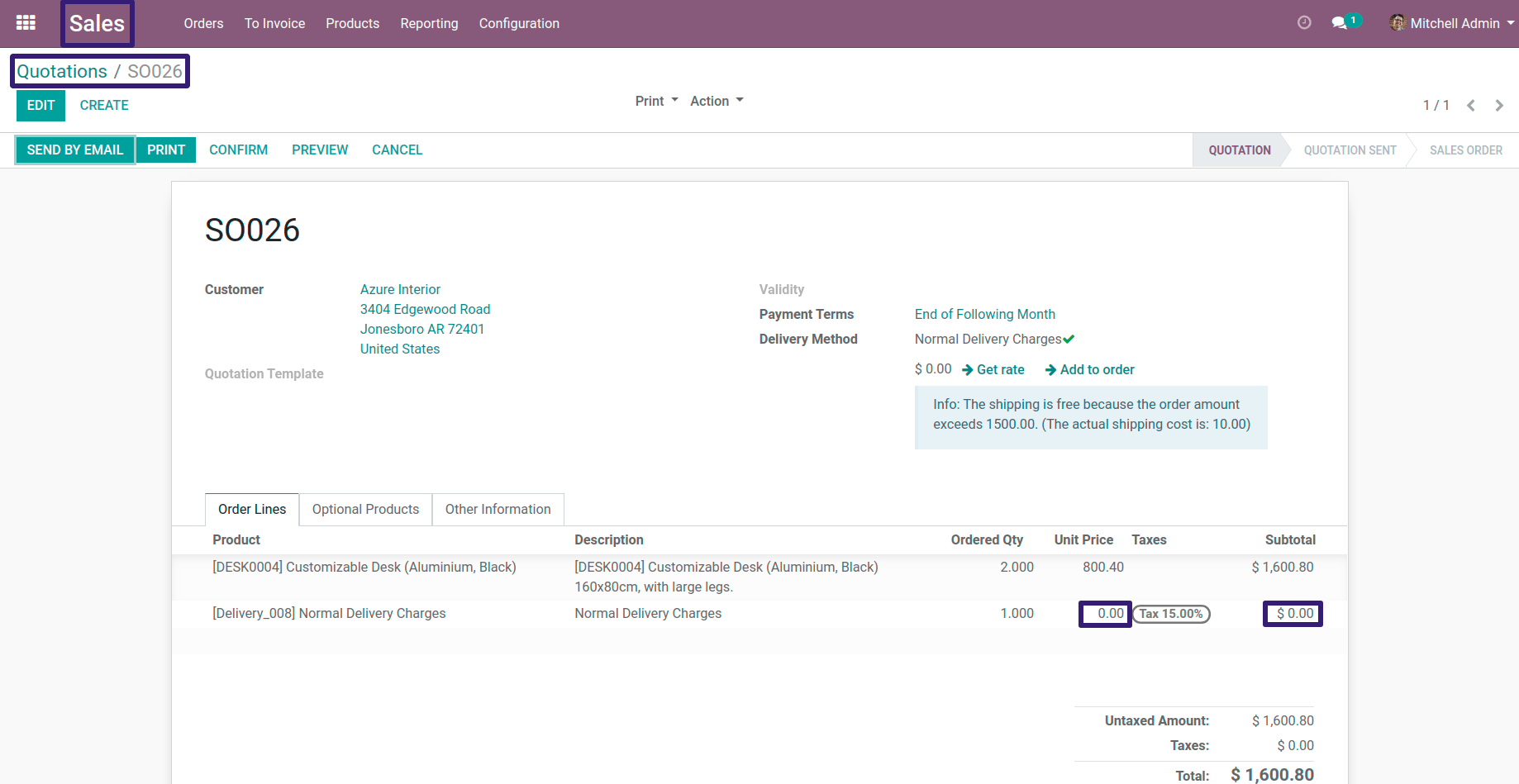 Delivery Prices In Odoo - Based On Fixed Price ?
