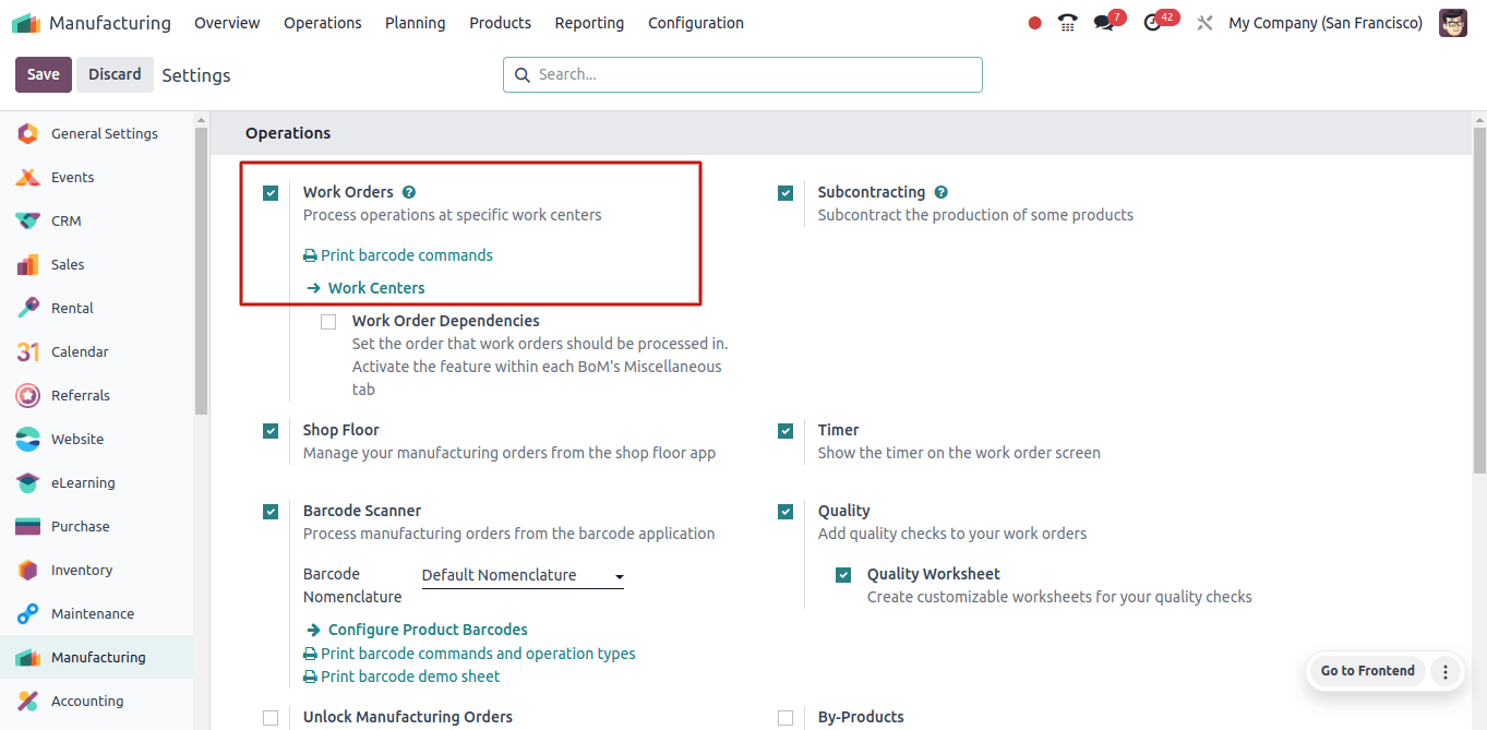 Work Orders Configuration