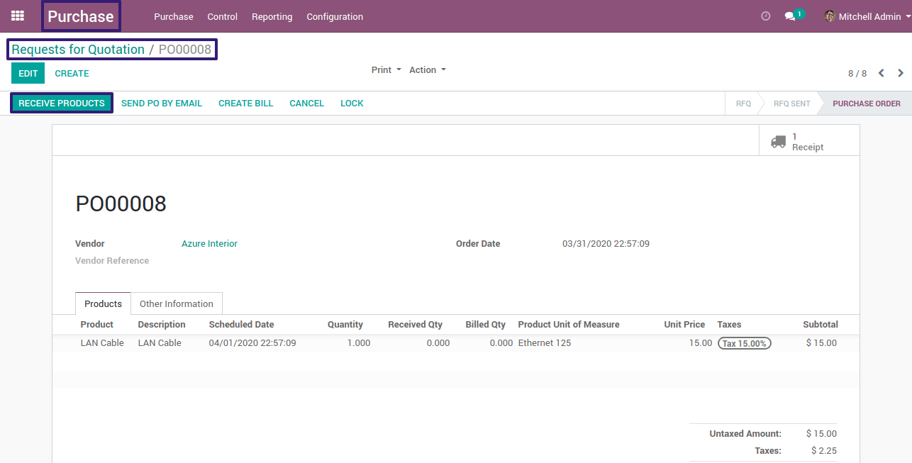 Receive Products In Odoo 