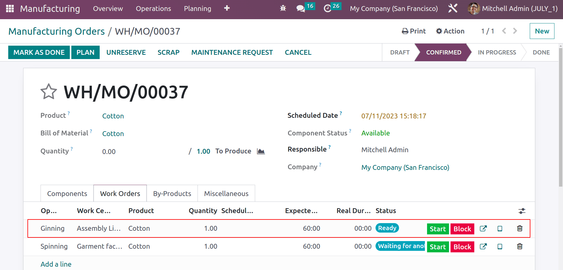 Work Orders in Manufacturing Order