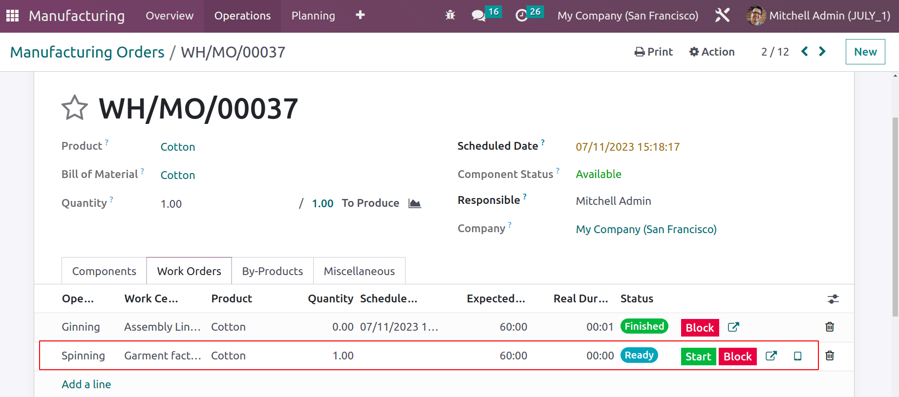 Work Orders in Manufacturing Order